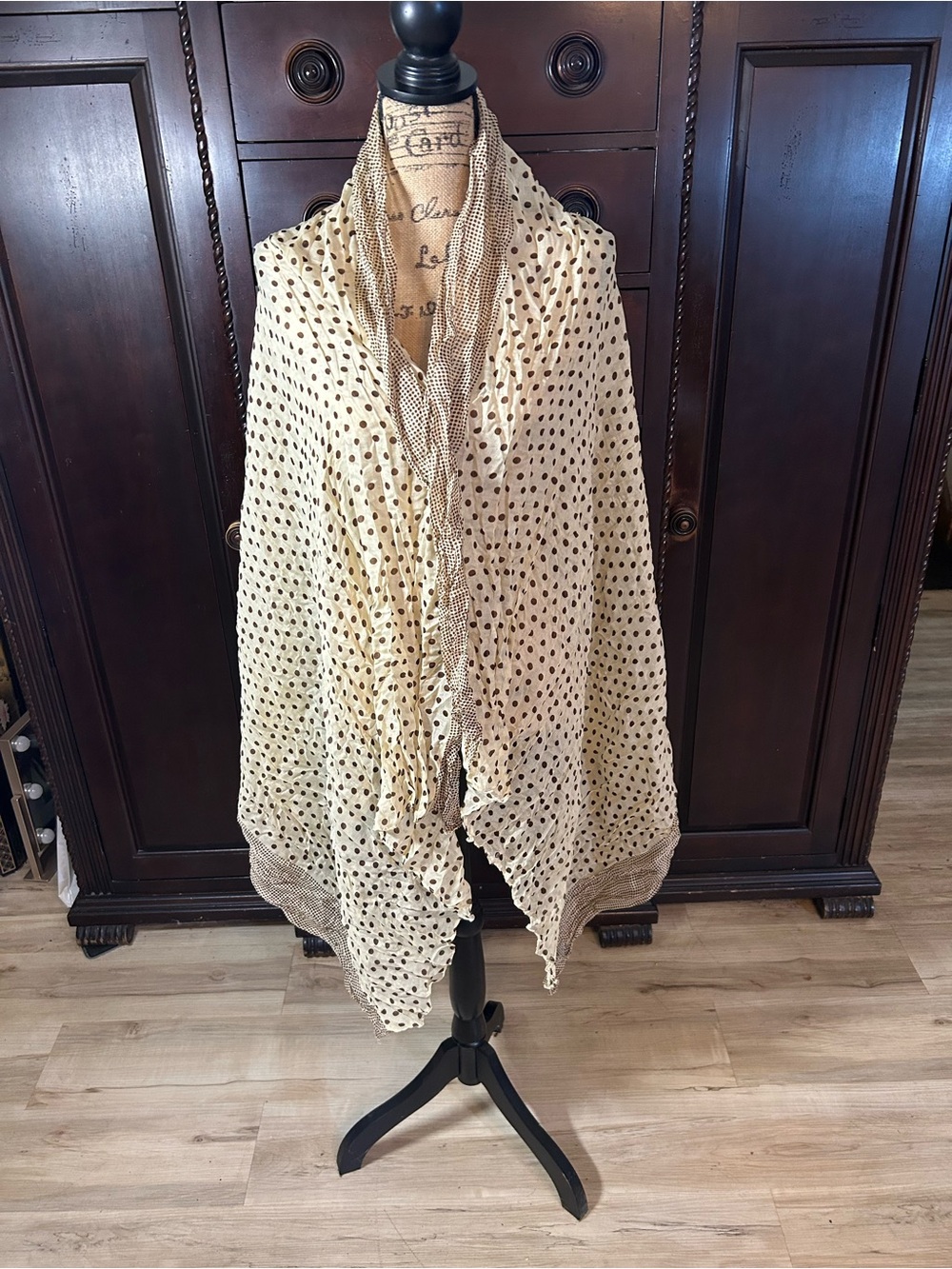 Light Cream Polka Dot Shawl Wrap - Womens Scarf